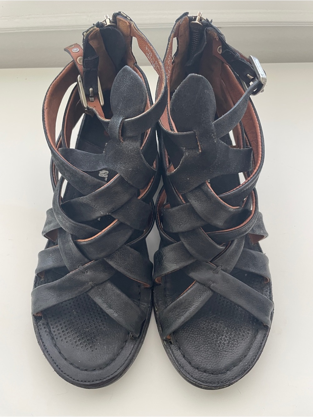 A.S.98 Black Leather Strappy Booty Sandals